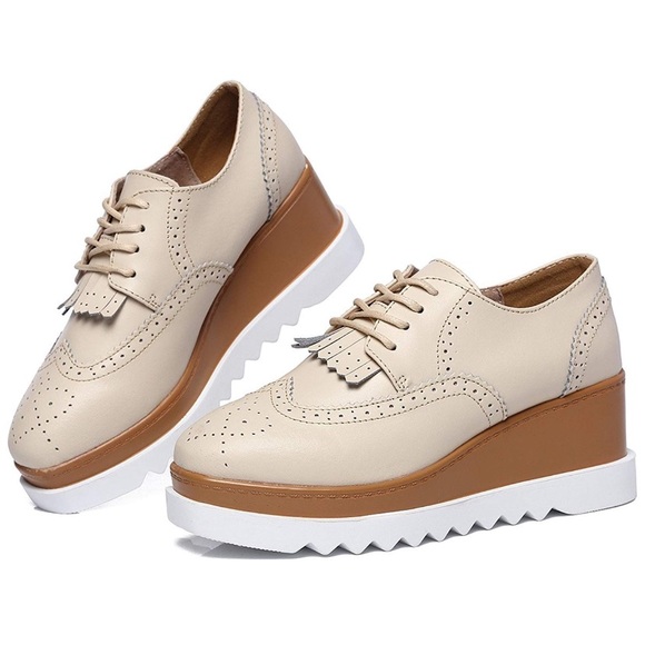 Shoes Beige Laceup Platform Wedge Oxford Shoes Poshmark